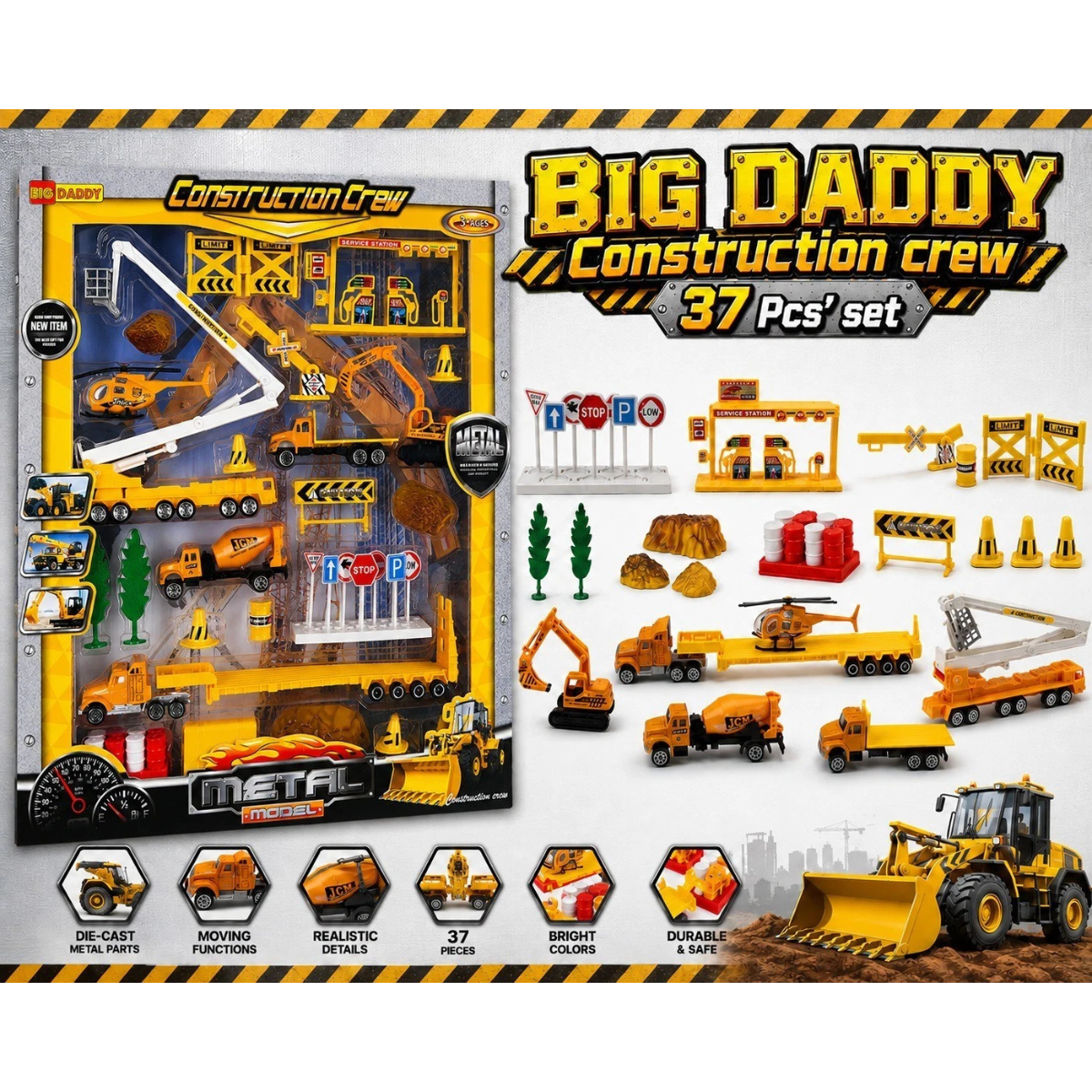 Big Daddy 37 Pc' Construction Toy Vehicles, Kids Mini Trucks thumbnail