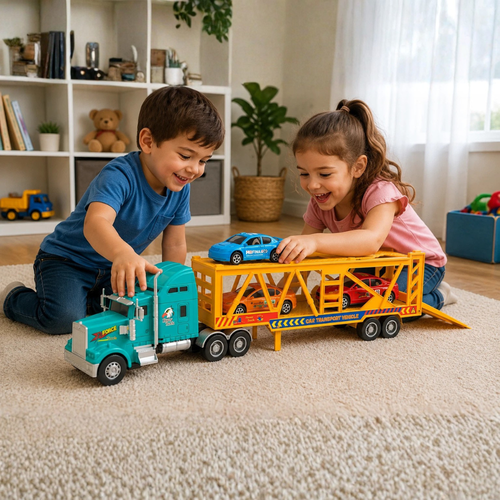 Big Daddy Car Transporter Tractor Trailer Toy with 3 Cars thumbnail