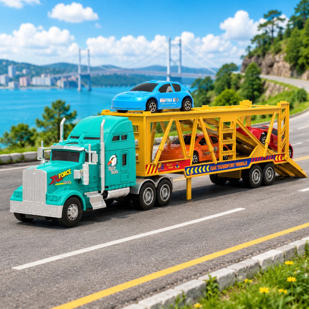 Big Daddy Car Transporter Tractor Trailer Toy with 3 Cars thumbnail
