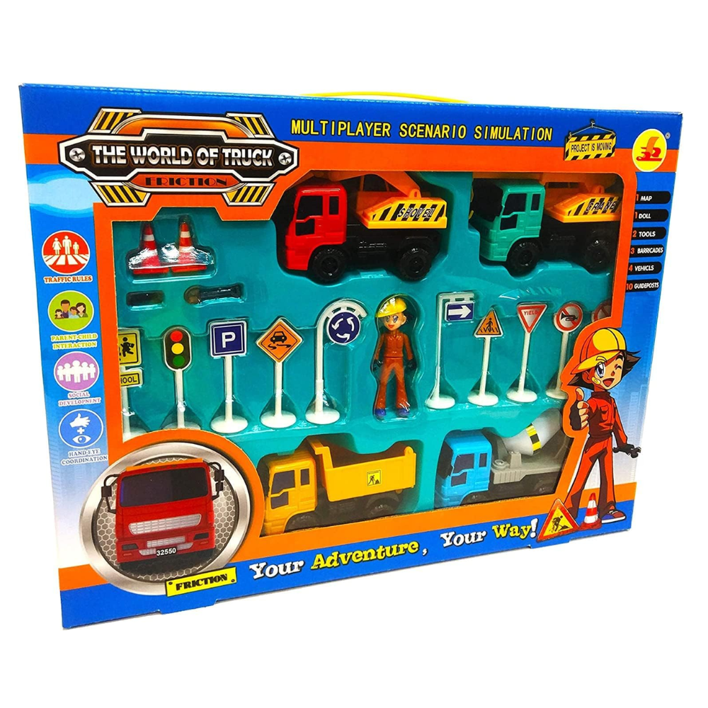 Big Daddy Construction World Toy Set Includes Excavator This exciting set begins with a large plastic city road map mat and includes four unique construction vehicles: a small excavator, crane, cement mixer, and dump truck. BD-32550 thumbnail