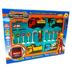 Big Daddy Construction World Toy Set Includes Excavator This exciting set begins with a large plastic city road map mat and includes four unique construction vehicles: a small excavator, crane, cement mixer, and dump truck. BD-32550