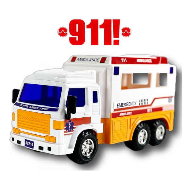 Big Daddy Meduim Duty Friction Powered 911 Ambulance thumbnail