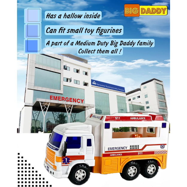 Big Daddy Meduim Duty Friction Powered 911 Ambulance thumbnail