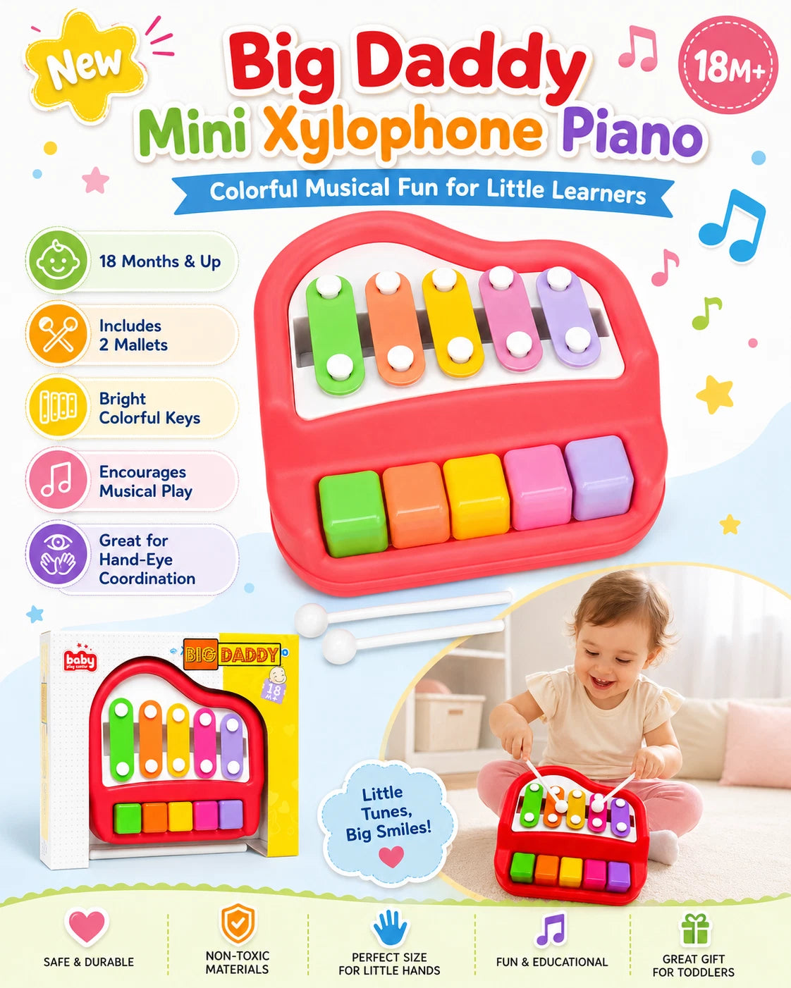 Big Daddy Mini Xylophone Piano Musical Toy for Toddlers 18M+ thumbnail