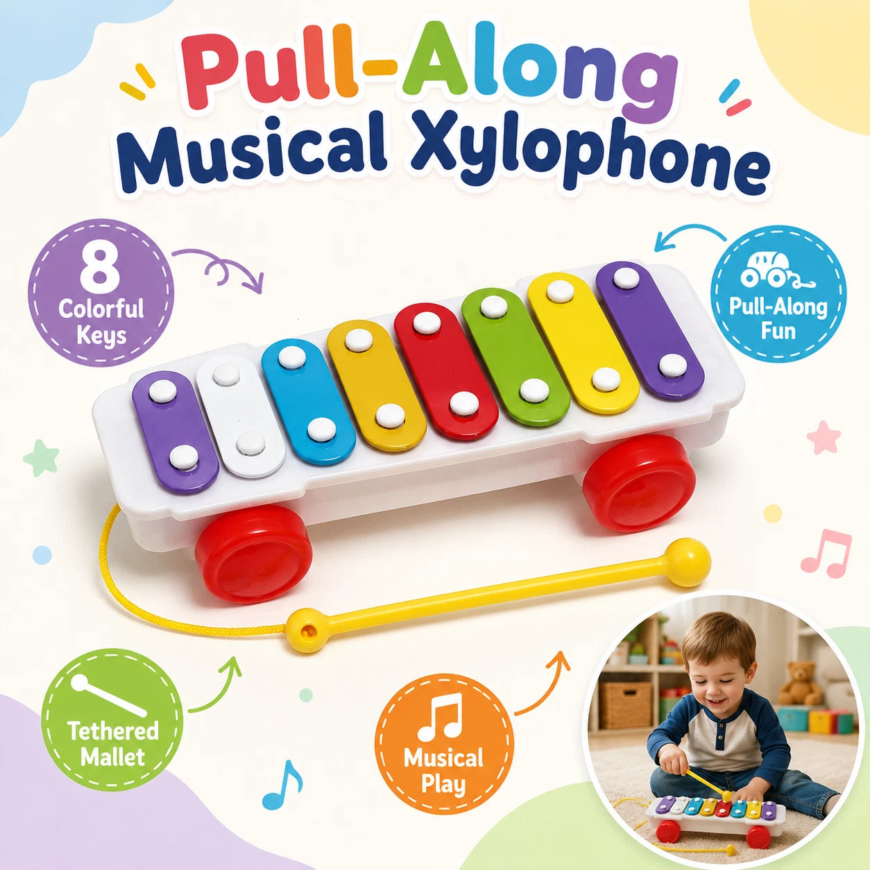 Big Daddy Pull Along 8-Key Xylophone Musical Learning Toy thumbnail