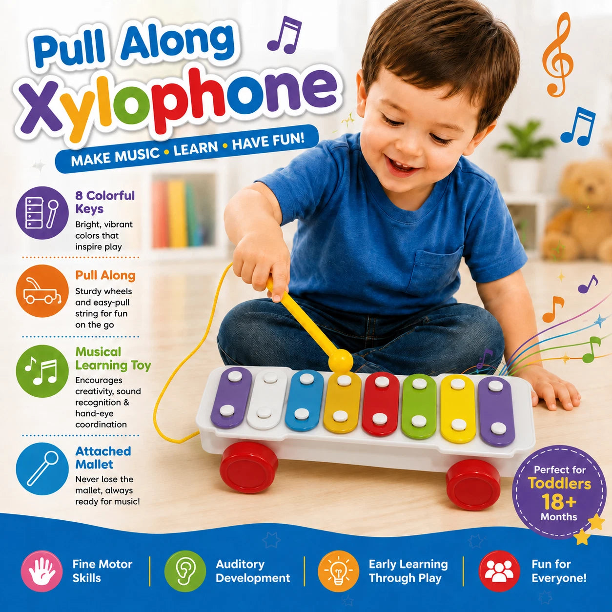 Big Daddy Pull Along 8-Key Xylophone Musical Learning Toy thumbnail