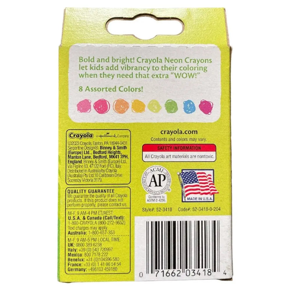 Crayola Neon Crayons 8 Count 52-3479 thumbnail