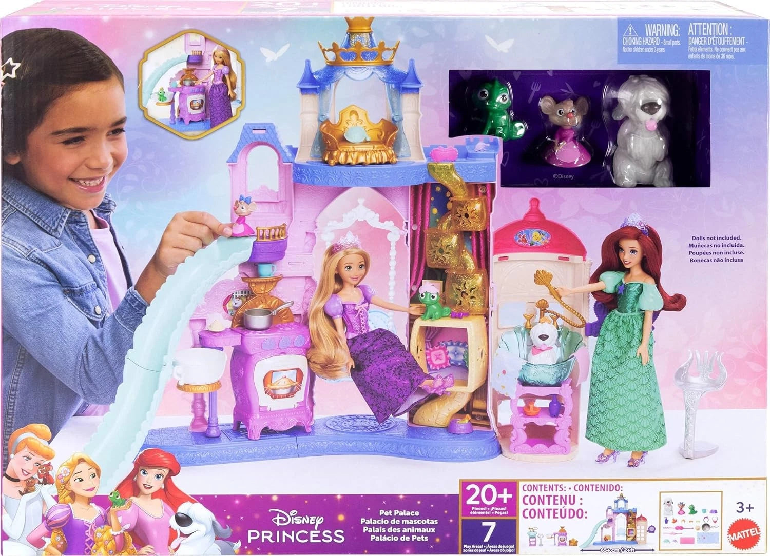 Disney Princess Pet Palace Playset with Mini Furniture and Accessories, Colorful Dollhouse Style Playset for Kids