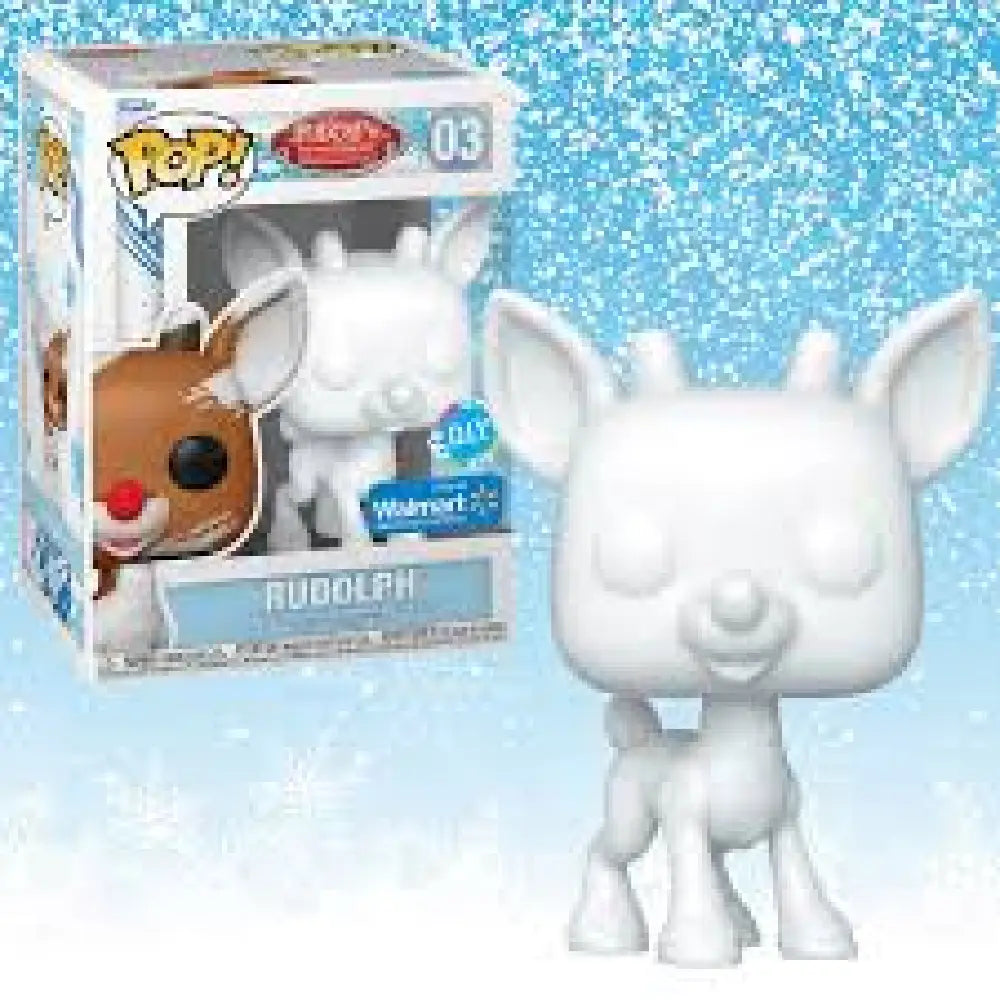 FUNKO Pop! Movies: Rudolph The Red Nosed Reindeer - Rudolph *DIY* Walmart Exclusive. This special edition features Rudolph in his classic pose but arrives in an unpainted, blank format—perfect for those looking to unleash their creativity. F-73927 thumbnail