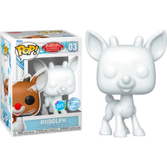 FUNKO Pop! Movies: Rudolph The Red Nosed Reindeer - Rudolph *DIY* Walmart Exclusive. This special edition features Rudolph in his classic pose but arrives in an unpainted, blank format—perfect for those looking to unleash their creativity. F-73927