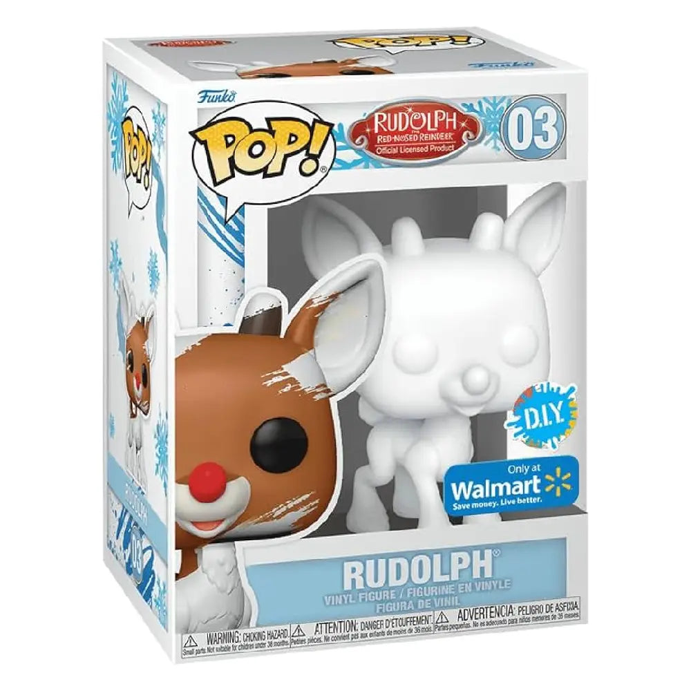 FUNKO Pop! Movies: Rudolph The Red Nosed Reindeer - Rudolph *DIY* Walmart Exclusive. This special edition features Rudolph in his classic pose but arrives in an unpainted, blank format—perfect for those looking to unleash their creativity. F-73927 thumbnail
