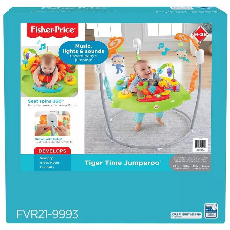 Fisher-Price Baby Bouncer Tiger Time Jumperoo Activity Center with Lights Music and Toys, thumbnail