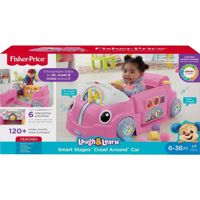 Fisher-Price Baby Learning Toy Laugh & Learn Crawl Around Car Activity Center with Smart Stages for Infants Ages 6 Months+, Pink thumbnail