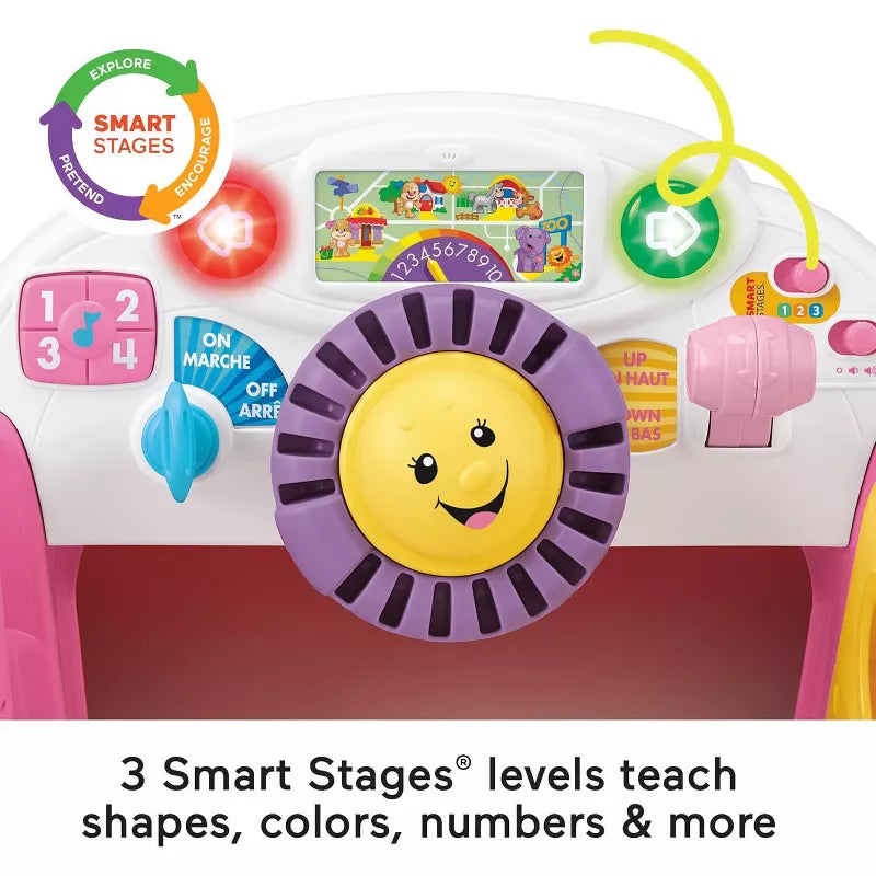 Fisher-Price Baby Learning Toy Laugh & Learn Crawl Around Car Activity Center with Smart Stages for Infants Ages 6 Months+, Pink thumbnail