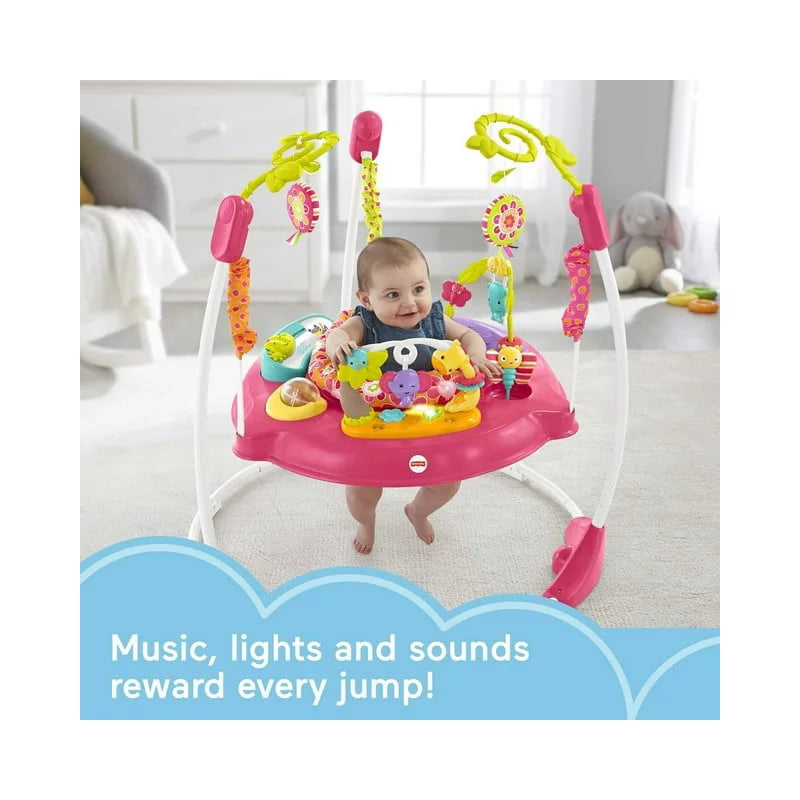 Fisher-Price Jumperoo Baby Bouncer and Activity Center with Spinning Seat Plus Lights Music Sounds and Baby Toys, Pink thumbnail