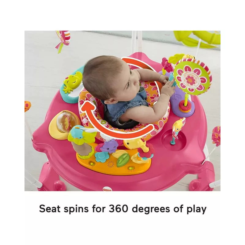 Fisher-Price Jumperoo Baby Bouncer and Activity Center with Spinning Seat Plus Lights Music Sounds and Baby Toys, Pink thumbnail