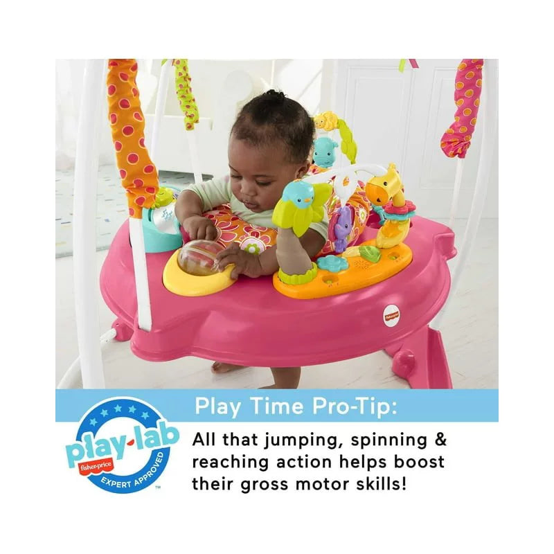 Fisher-Price Jumperoo Baby Bouncer and Activity Center with Spinning Seat Plus Lights Music Sounds and Baby Toys, Pink thumbnail