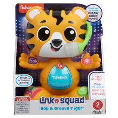 Fisher-Price Link Squad Bop & Groove Tiger Baby Learning Toy with Music & Lights. Colorful lights flash in harmony with the music, drawing infants' attention and providing visual stimulation to aid their sensory development. HTX04