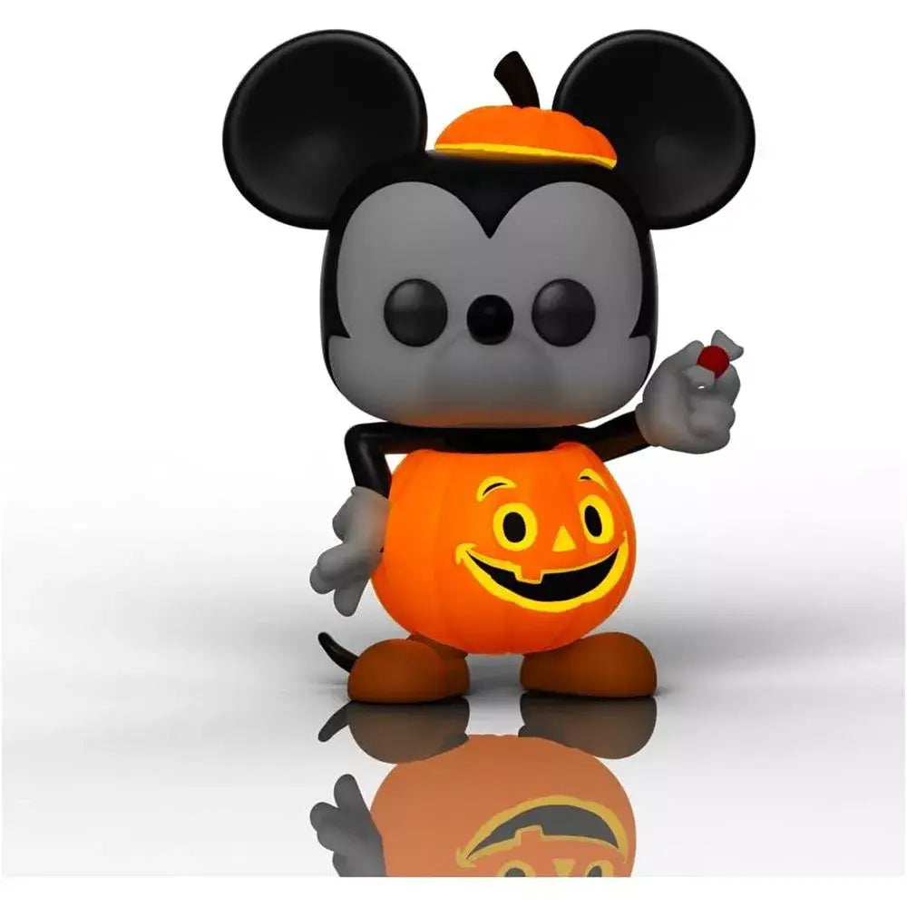 Funko POP Disney: Disney Mickey Trick or Treat (GLOW) EXCLUSIVE.  This figure boasts a glow-in-the-dark feature that adds an enchanting touch to any collection, making it especially fun for nighttime display.  F-65035 thumbnail