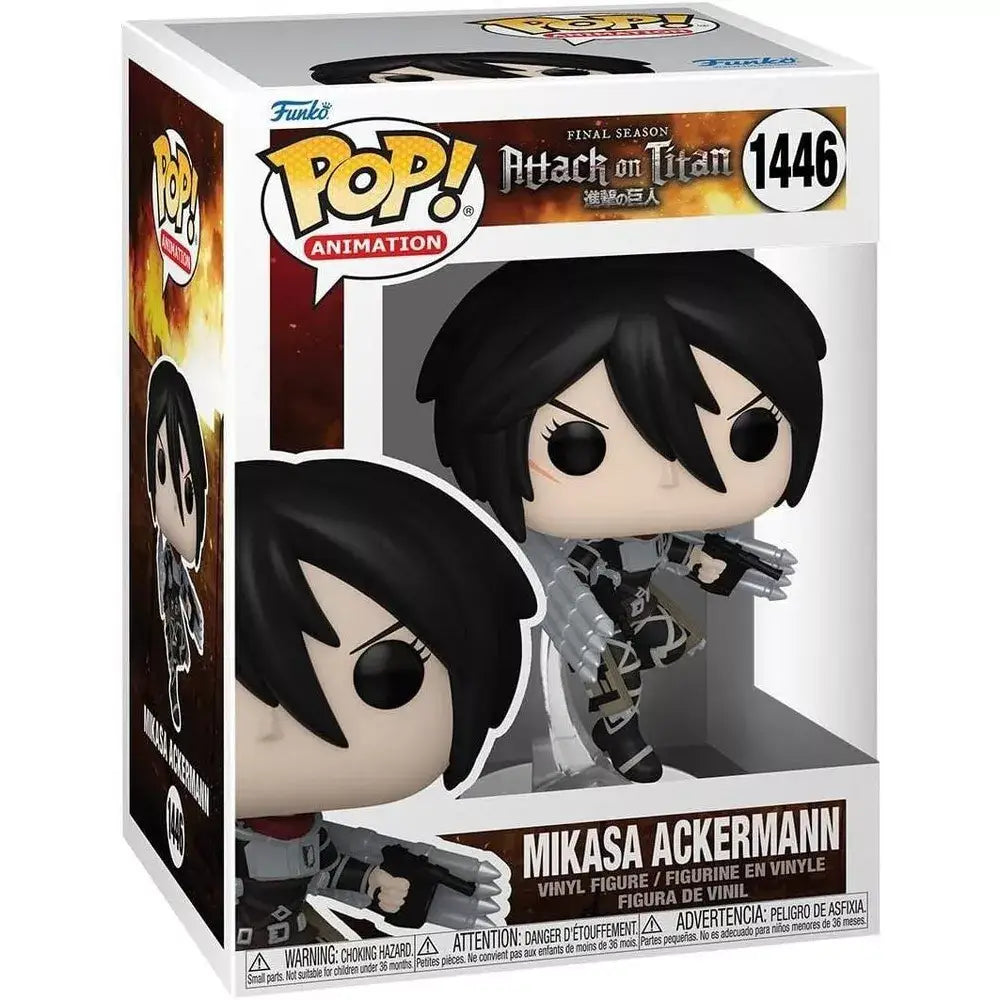 Funko Pop! Animation: Attack on Titan - Mikasa Ackermann. Standing about 3.75 inches tall, this vinyl figure portrays Mikasa in her iconic Scout Regiment outfit, complete with the distinctive green cape featuring the Wings of Freedom emblem.  F-67929 thumbnail
