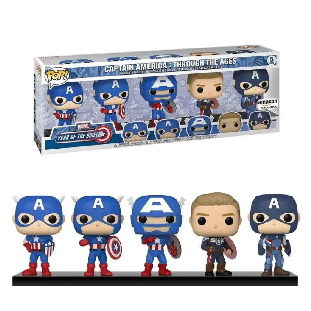 Funko Pop! Marvel: Year of The Shield - Captain America Through The Ages 5 Pack.  This exclusive set includes five unique versions of Captain America, each symbolizing a different era in the character’s storied history. F-55482 thumbnail