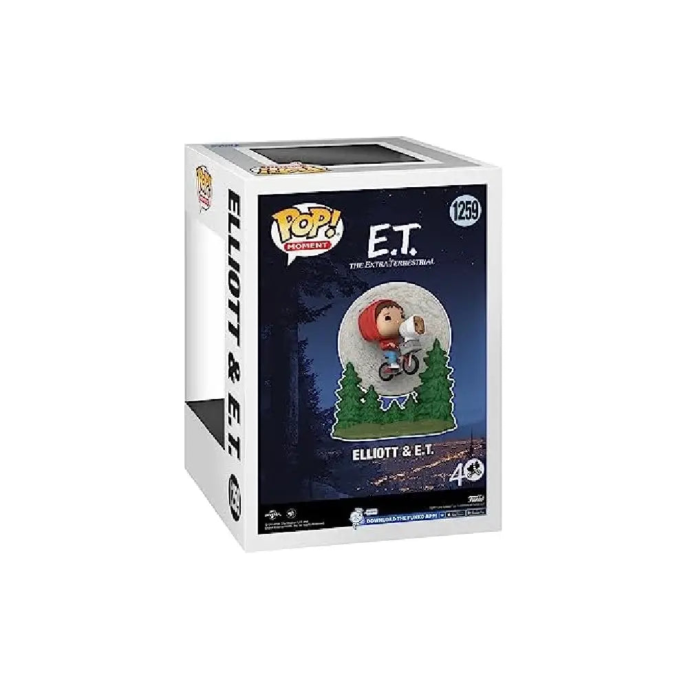Funko Pop! Moment: E.T. The Extra-Terrestrial - Elliot and E.T. Flying. Celebrate the 40th anniversary of the film with this exclusive glow-in-the-dark Pop! Moment featuring Elliott and E.T. soaring through the sky. F-50769 thumbnail