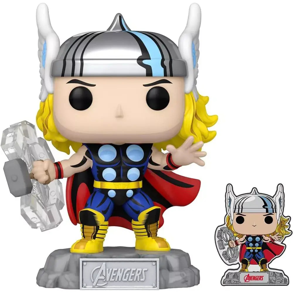 Funko Pop! & Pin: The Avengers: Earth's Mightiest Heroes - 60th Anniversary Thor with Pin.  This exclusive collection features a Funko Pop! vinyl figure of Thor alongside a commemorative pin, both designed to honor this special milestone.  F-69061 thumbnail