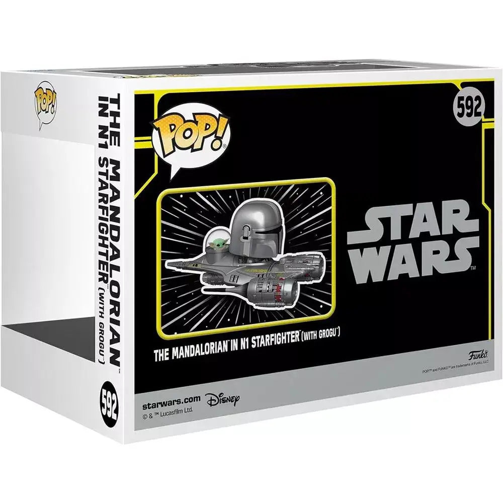 Funko POP! Rides Deluxe: Star Wars - The Mandalorian in N1 Starfighter with Grogu. This large, super deluxe figure is expertly detailed and perfectly captures the thrilling space adventures from The Mandalorian series. F-68642 thumbnail