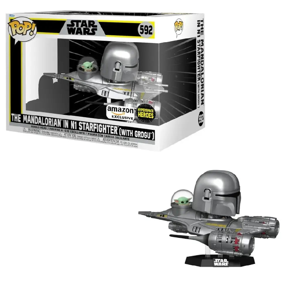 Funko POP! Rides Deluxe: Star Wars - The Mandalorian in N1 Starfighter with Grogu. This large, super deluxe figure is expertly detailed and perfectly captures the thrilling space adventures from The Mandalorian series. F-68642 thumbnail
