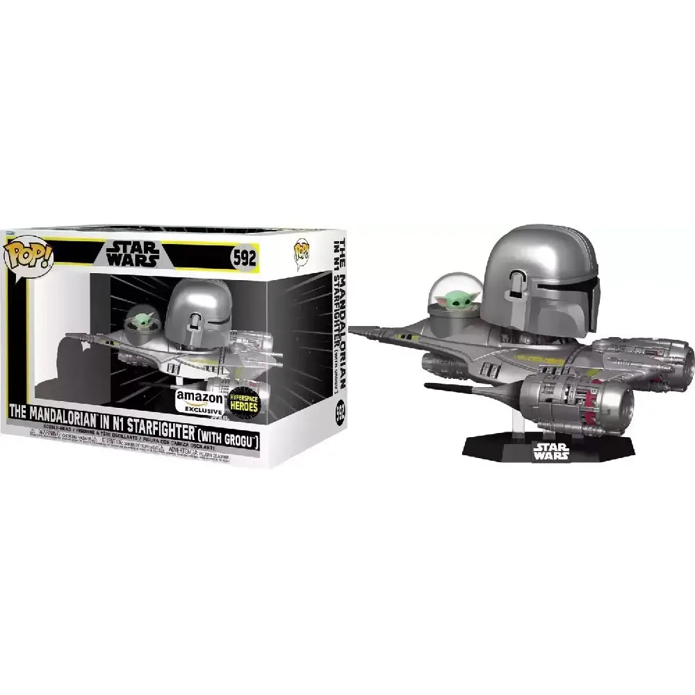 Funko POP! Rides Deluxe: Star Wars - The Mandalorian in N1 Starfighter with Grogu. This large, super deluxe figure is expertly detailed and perfectly captures the thrilling space adventures from The Mandalorian series. F-68642 thumbnail