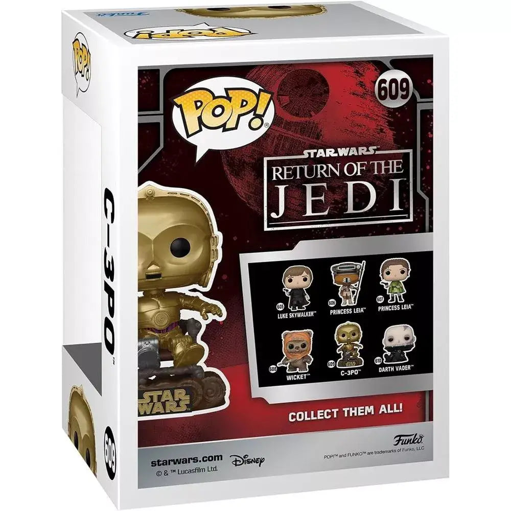 Funko Pop! Star Wars: Return of The Jedi 40th Anniversary - C-3PO in Chair. This unique figure showcases C-3PO, the beloved protocol droid, seated in his iconic chair from the movie. F-70744 thumbnail