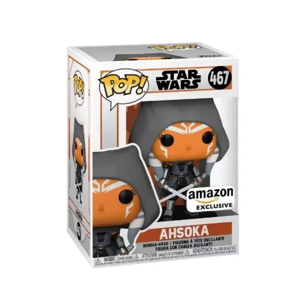 Funko Pop! Star Wars: The Mandalorian - Hooded Ahsoka with Dual Sabers. This exclusive figure features Ahsoka Tano, the iconic former Jedi Knight, depicted in her signature hooded look from the show. F-58285 thumbnail