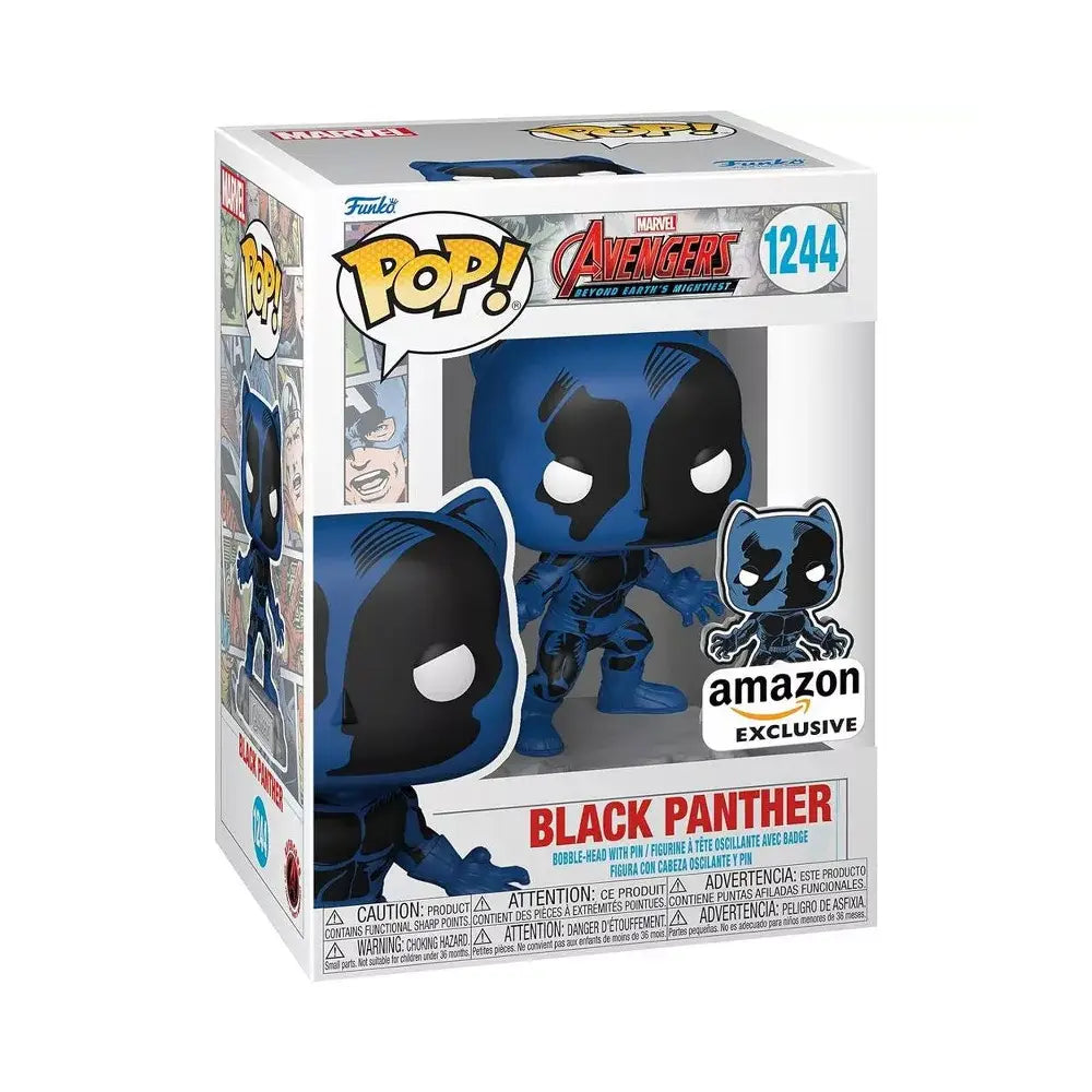 Funko Pop! & Pin: The Avengers: - 60th Anniversary, Black Panther with Pin Exclusive. This special set features a Funko Pop! vinyl figure of Black Panther alongside a commemorative pin, making it a prized item for Marvel fans and collectors. F-70125 thumbnail