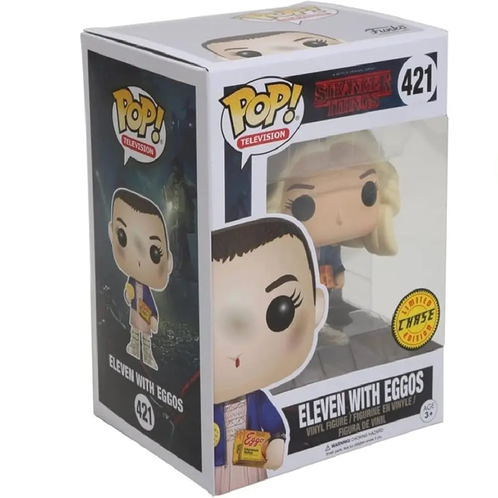 Funko Pop Stranger Things Eleven with Eggos with Wig Special Edition CHASE. This exclusive Eleven figure is a rare collectible, perfect for fans and collectors wanting to add a unique piece that honors memorable moments from Stranger Things.  F-CHS-13318 thumbnail