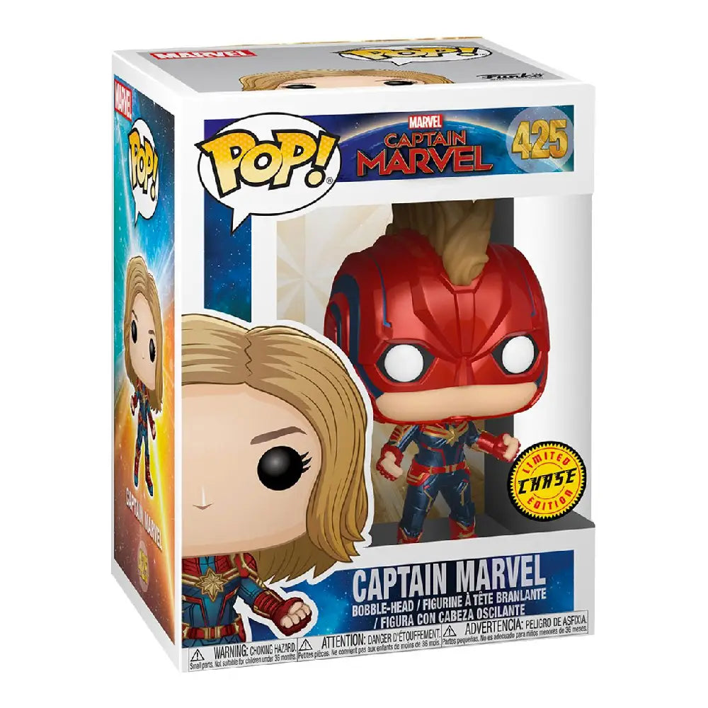 Funko Pop! Marvel: Captain Marvel - Captain Marvel Masked Chase Bobblehead. This Chase variant is a rare and sought-after edition, making it a must-have for serious collectors and Marvel fans alike. F-CHE-6341 thumbnail