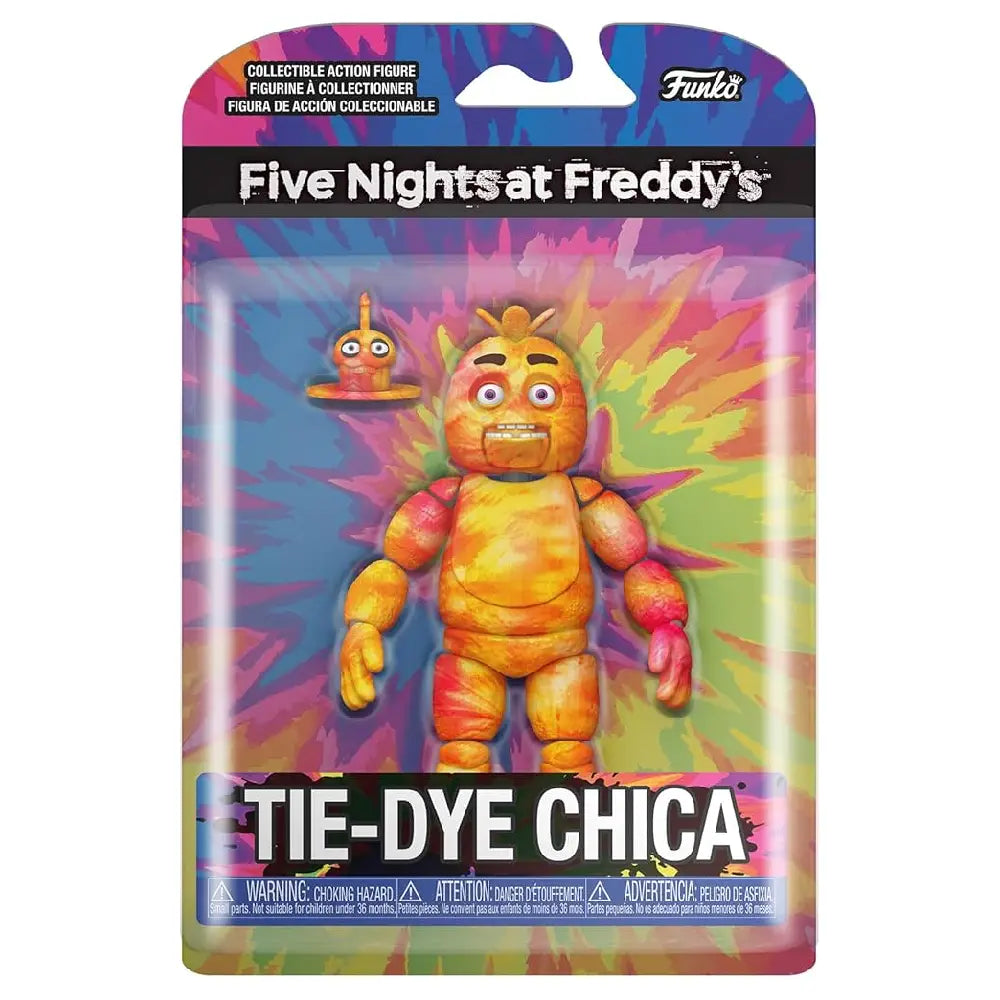 Funko Pop! Action Figure: Five Nights at Freddy's Tie Dye- Chica. The colorful tie-dye design contrasts with Chica’s spooky features, making this collectible a standout addition for fans. F-64217 thumbnail