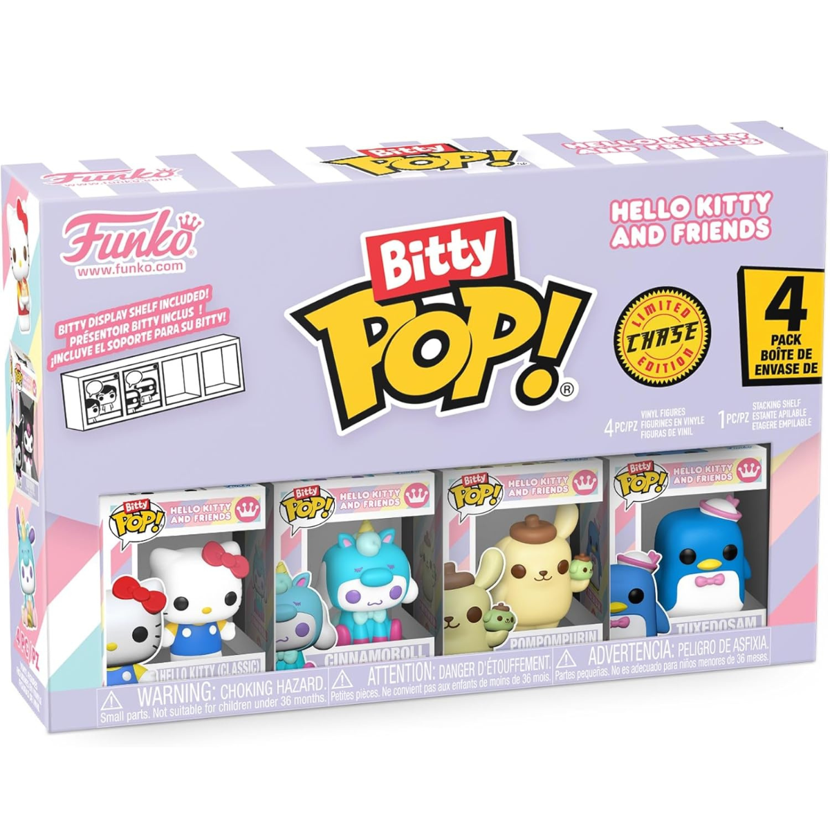 Funko Pop! Bitty: Sanrio – Hello Kitty (Classic), Cinnamoroll, Pompompurin, and a Surprise Mystery Mini Figure