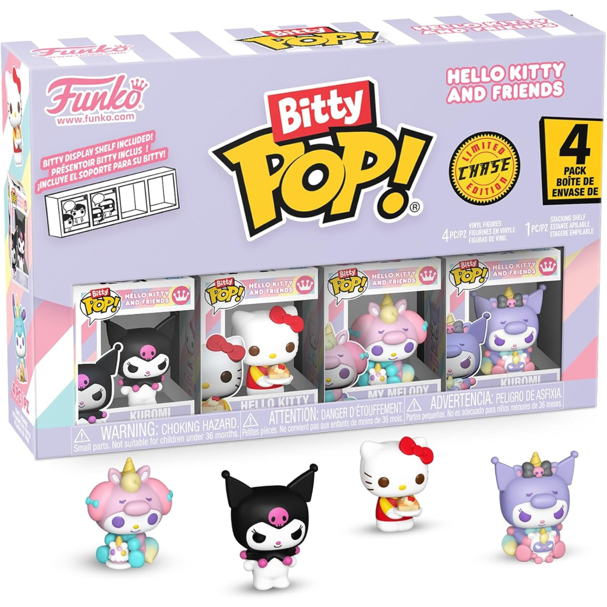 Funko Pop! Bitty: Sanrio – Kuromi, Hello Kitty (Ice Cream), My Melody (Unicorn Party), and Chase Mini Figures