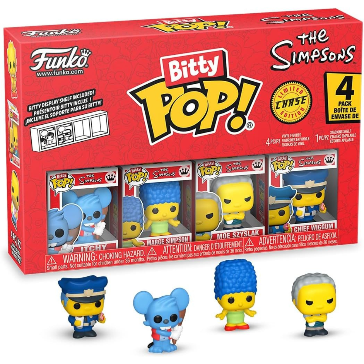 Funko Pop! Bitty: The Simpsons – Itchy, Marge Simpson, Moe Szyslak, and a Surprise Mystery Mini Figure thumbnail