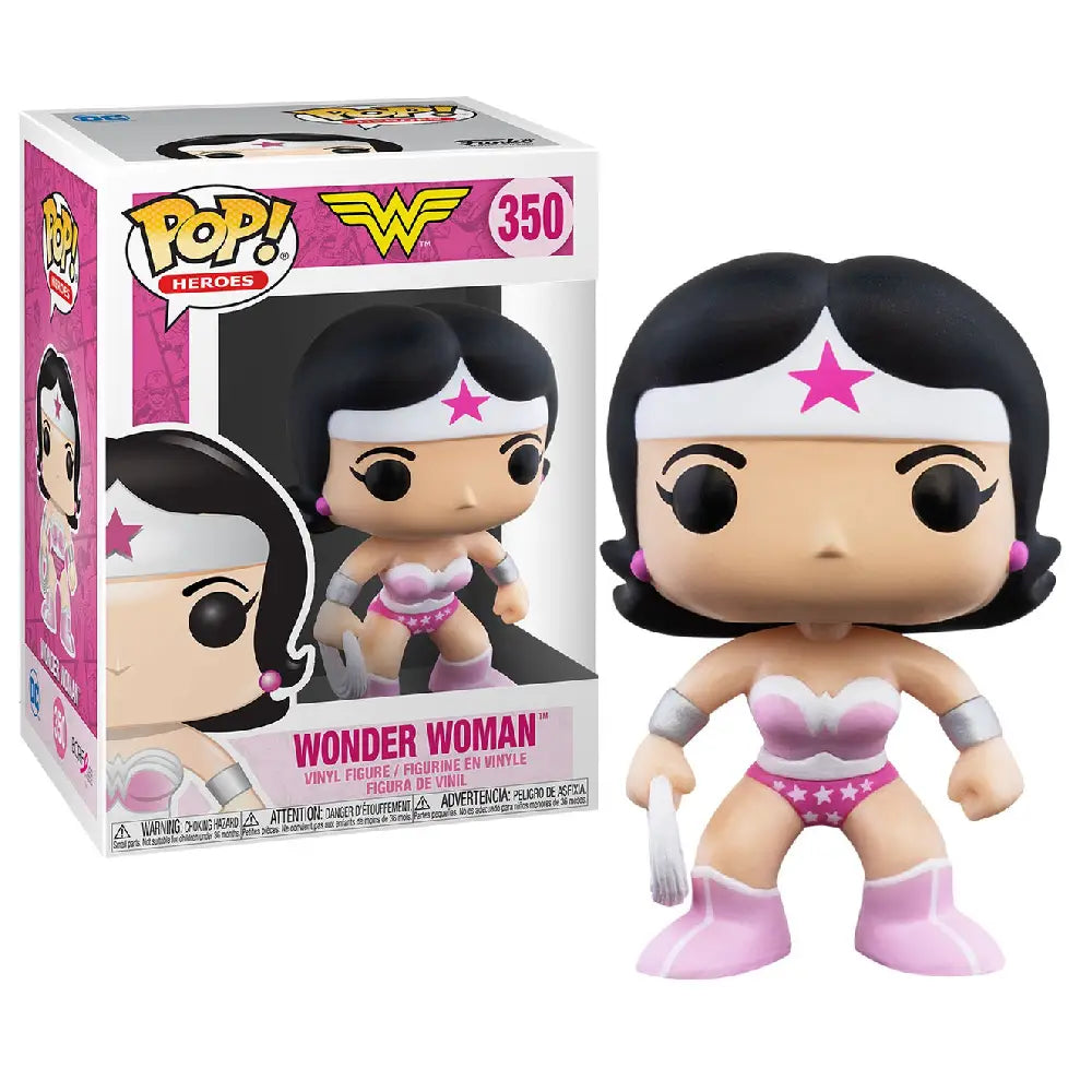 Funko Pop! DC Heroes: Breast Cancer Awareness - Wonder Woman. This figure showcases Wonder Woman, the iconic DC Comics heroine, dressed in a pink outfit or featuring pink highlights to represent breast cancer awareness. F-49989 thumbnail