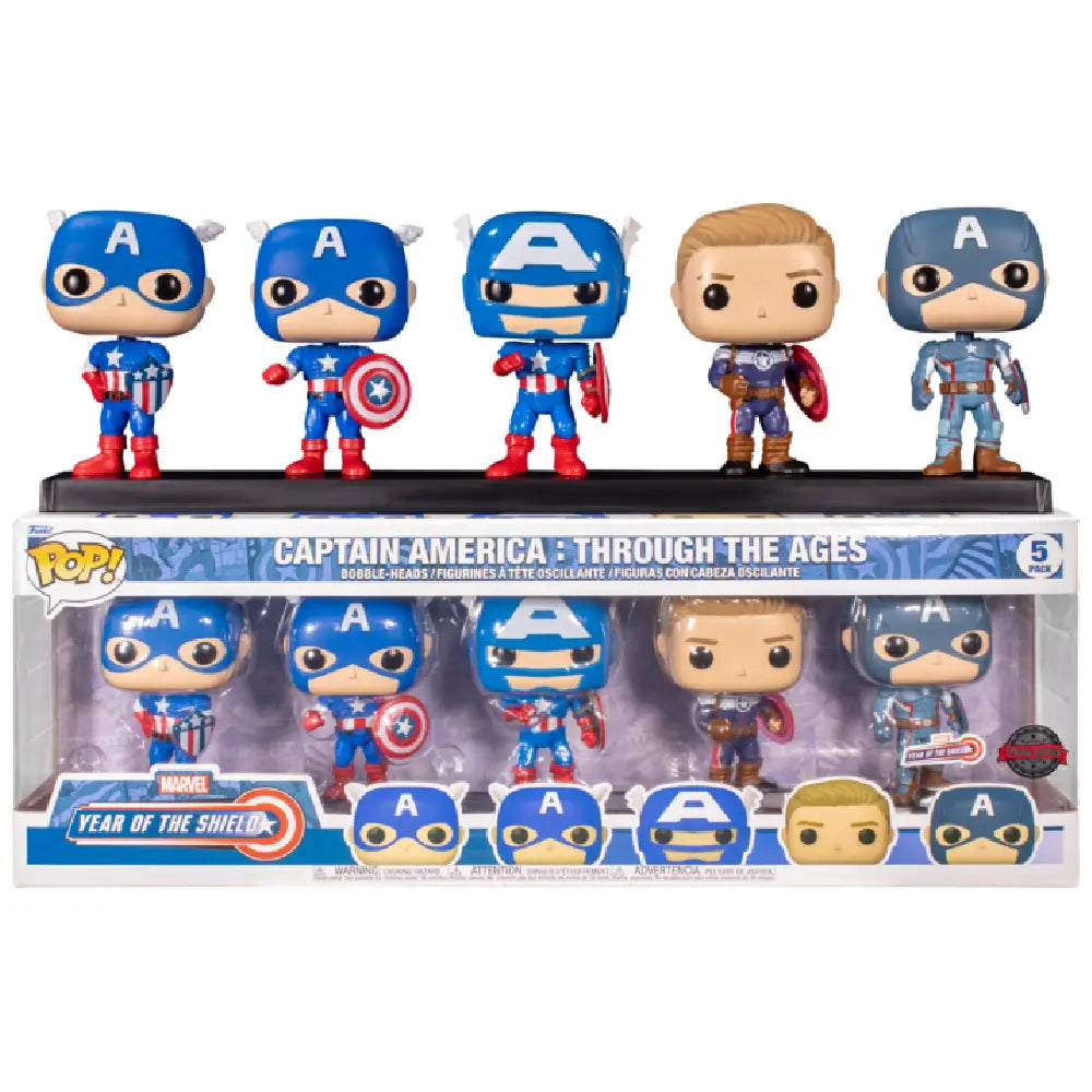 Funko Pop! Marvel: Year of The Shield - Captain America Through The Ages 5 Pack.  This exclusive set includes five unique versions of Captain America, each symbolizing a different era in the character’s storied history. F-55482 thumbnail