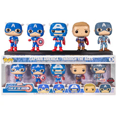 Funko Pop! Marvel: Year of The Shield - Captain America Through The Ages 5 Pack.  This exclusive set includes five unique versions of Captain America, each symbolizing a different era in the character’s storied history. F-55482