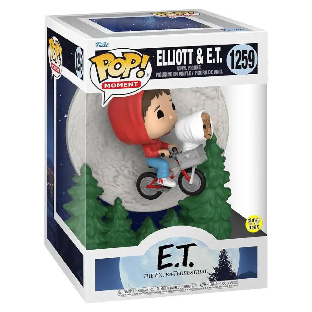 Funko Pop! Moment: E.T. The Extra-Terrestrial - Elliot and E.T. Flying. Celebrate the 40th anniversary of the film with this exclusive glow-in-the-dark Pop! Moment featuring Elliott and E.T. soaring through the sky. F-50769 thumbnail