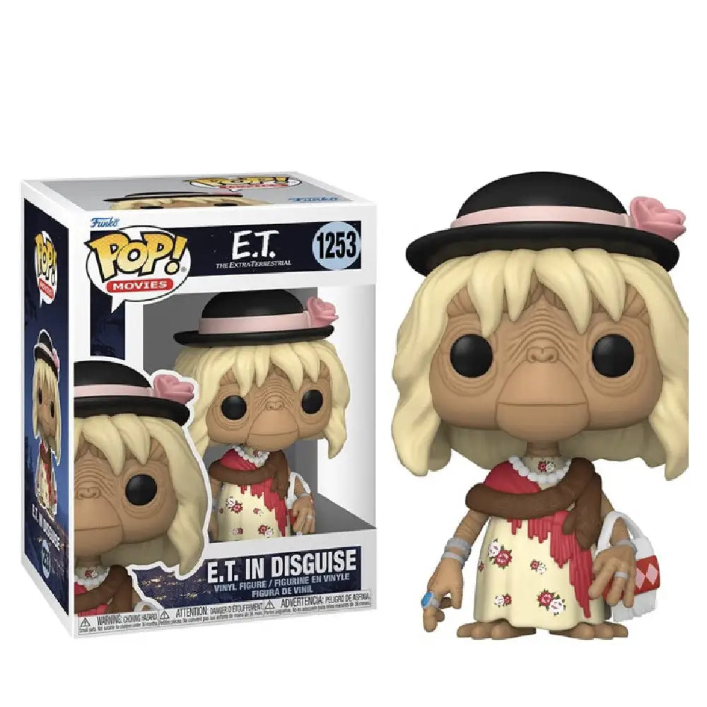 Funko Pop! Movies: E.T. The Extra-Terrestrial - E.T. in Disguise. In the beloved 1982 film E.T. the Extra-Terrestrial, there’s a memorable and charming scene where E.T. disguises himself as a woman. F-63990 thumbnail