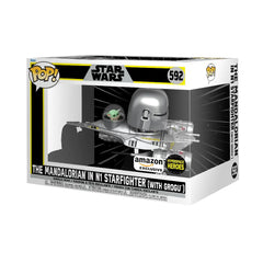 Funko POP! Rides Deluxe: Star Wars - The Mandalorian in N1 Starfighter with Grogu. This large, super deluxe figure is expertly detailed and perfectly captures the thrilling space adventures from The Mandalorian series. F-68642