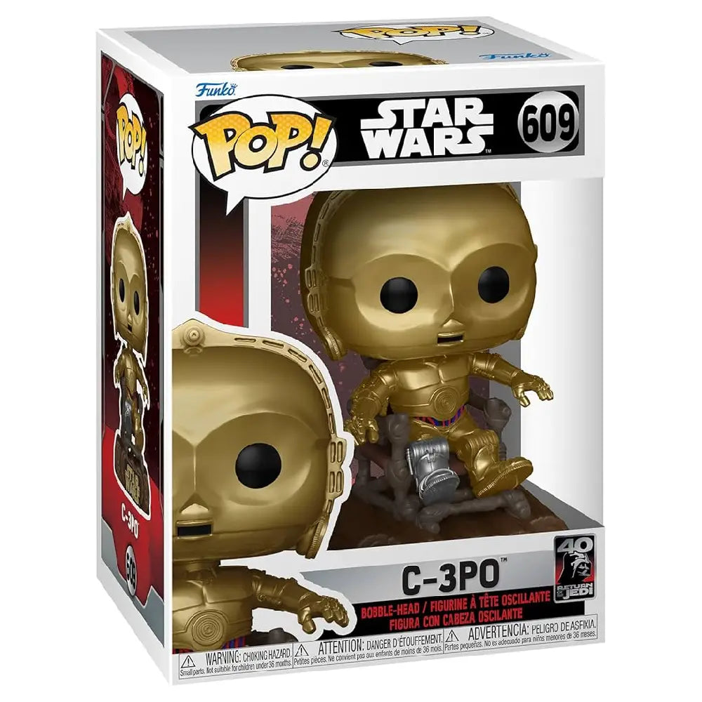 Funko Pop! Star Wars: Return of The Jedi 40th Anniversary - C-3PO in Chair. This unique figure showcases C-3PO, the beloved protocol droid, seated in his iconic chair from the movie. F-70744 thumbnail