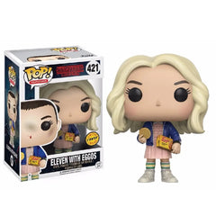 Funko Pop Stranger Things Eleven with Eggos with Wig Special Edition CHASE. This exclusive Eleven figure is a rare collectible, perfect for fans and collectors wanting to add a unique piece that honors memorable moments from Stranger Things.  F-CHS-13318