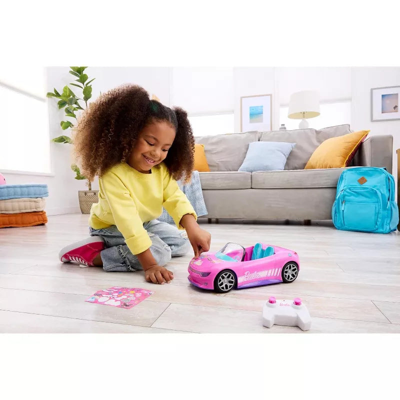 Hot Wheels Barbie RC Toy Car, Remote-Control Pink Convertible, thumbnail