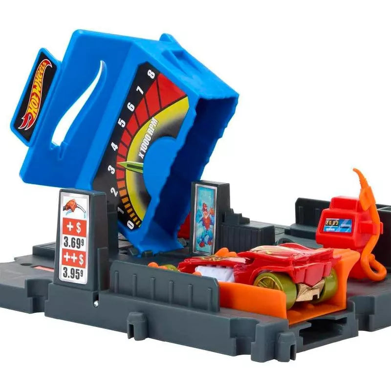 Hot Wheels City Fuel Station Shift Playset – Gas Station Track Set with Car Included thumbnail