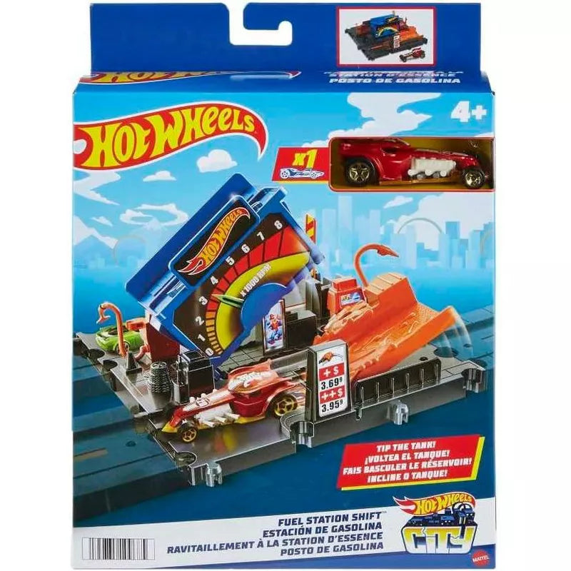 Hot Wheels City Fuel Station Shift Playset – Gas Station Track Set with Car Included thumbnail